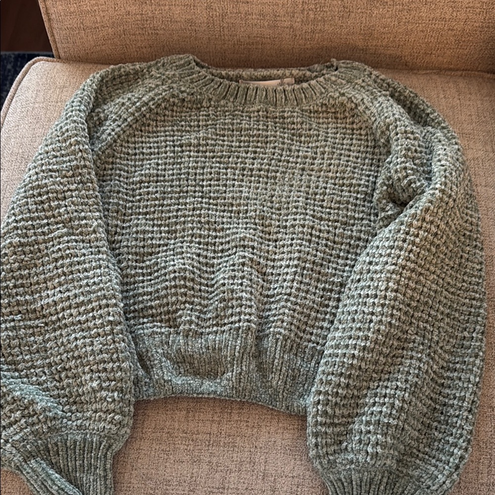 Altar'd State Green Crew Neck Sweater with Textured Knit